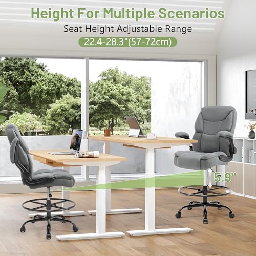 500LBS Drafting Chair, High Back Safer Standing Desk Chair, Executive Tall Office Chair with Flip-up Armrests, Upholstered Fabric Task Chair,Ergonomic Seat with Adjustable Height&Foot Ring,Light Gray - color: Light Gray