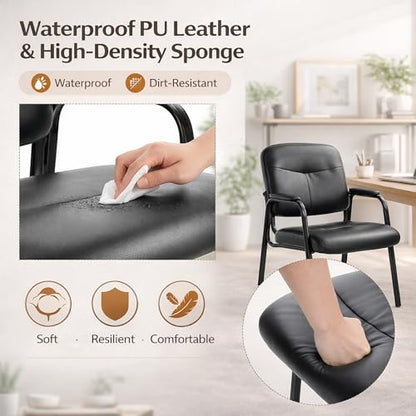 Office Reception Guest Chairs, Ergonomic Leather, Set of 8 | Waiting rooms, conference spaces, clinics, padded armrests, metal frame, no wheels, adults, home office, easy assembly - color: Inky, size: Set of 8