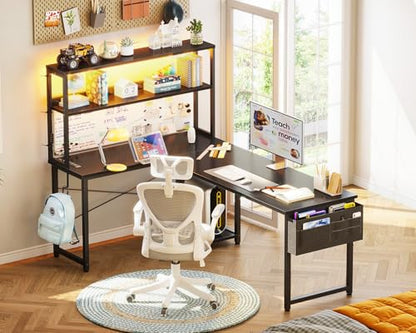 AODK L Shaped Desk Gaming Desk with LED Light & Power Outlet - color: Black, size: 61 Inch