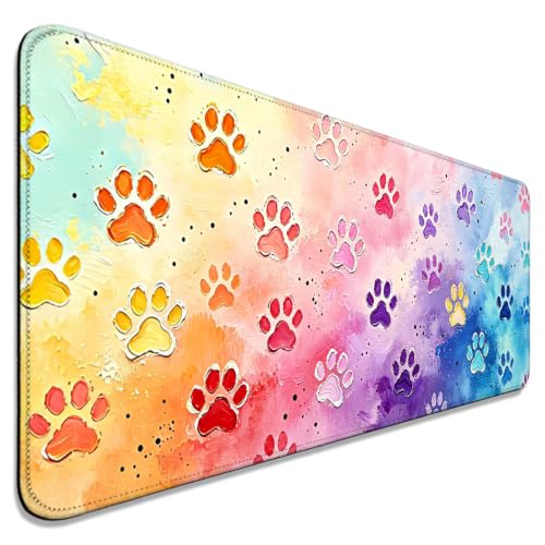 Pastel Cat Paw Large Mouse Pad & Desk Mat for Gaming, Office & Home | 31.5"x11.8"x0.12", HD Print, Long, Extended, Ultra-Smooth Surface, Non-Slip Rubber Base, Stitched Edges, Office Accessories - color: Xk04