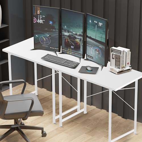 YSSOA Computer Desk Home Office Work Study Writing Modern Simple Table with Headphone Hooks - color: Basic White, size: 32 Inch