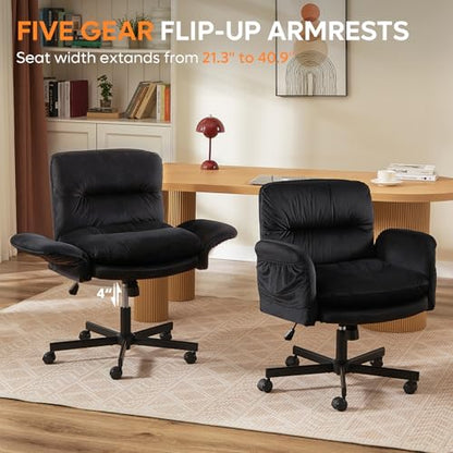 Bestier Criss Cross Chair with Flip-Up Arms, Black Velvet Office Chair | Swivel Makeup Vanity Chair with Wheels 2 Side Pockets, Cross Legged Office Chair for Home Office Bedroom Gaming - color: Black Velvet, size: Low Back