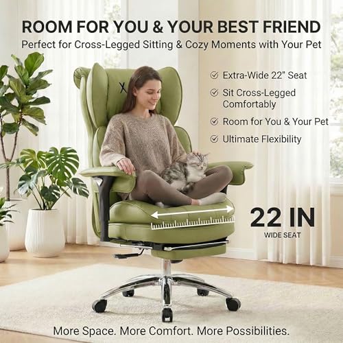 Big & Tall Office Chair, 400lbs Executive Chair with Footrest, Green - color: Green