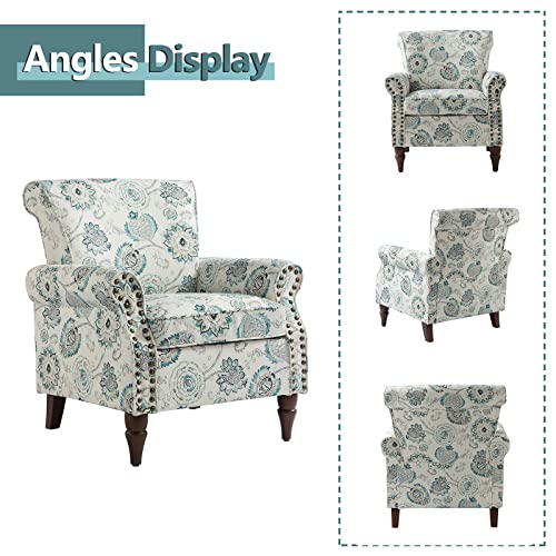 HULALA HOME Traditional Floral Accent Chair with Solid Wood Legs, Medallion | Comfy Upholstered Armchair Reading Chair with Rolled Armrests, Nailhead Trim, Removable Cushion, for Living Room Bedroom - color: Medallion
