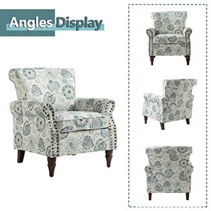 HULALA HOME Traditional Floral Accent Chair with Solid Wood Legs, Medallion | Comfy Upholstered Armchair Reading Chair with Rolled Armrests, Nailhead Trim, Removable Cushion, for Living Room Bedroom - color: Medallion
