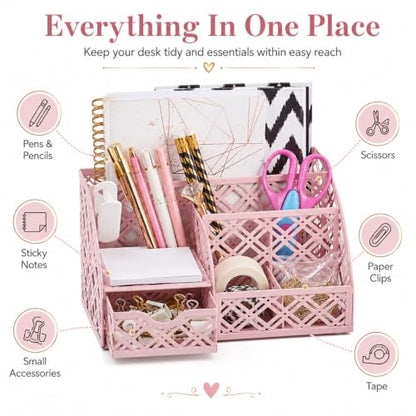 Exerz Mesh Metal Desk Organizer with 7 Compartments and Drawer Light Pink - color: F7 Light Pink