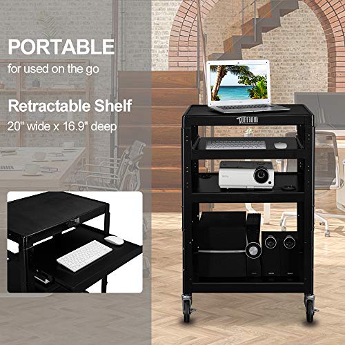 TUFFIOM AV Presentation Cart for Video Projector Laptop Computer, Mobile Workstation Utility Media Cart for School Classroom Office, Rolling Storage Stand with Keyboard Shelf - style: AV Cart