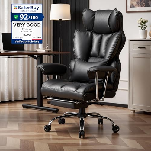 Efomao Big and Tall Office Chair, 400lbs Heavy Duty High Back Executive Chair with 23.6" Extra Wide Seat, PU Leather Desk Chair with Footrest and Padded Armrests, Black - color: 3008r1-black