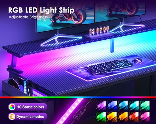 ODK 40 Inch L Shaped Gaming Desk with LED Lights, Power Outlets, Black - size: 40 Inch