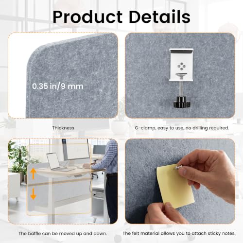 3-Pack Clamp-On Desk Dividers, 24 x 24 and 24 x 48 Inch, Light Gray - color: Light Gray, size: 24×24 (2) + 24×48 (1)