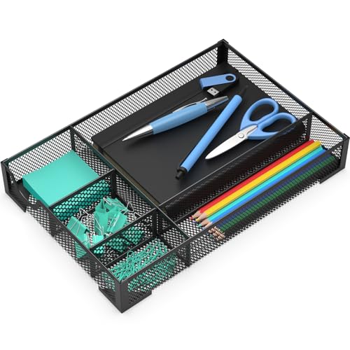 Desk Drawer Organizer, Office Desk Organizer Tray with 5 Dividers, Pen Pencil Drawer Organizer for Office Supplies, Desktop, Bathroom, Kitchen, Makeup, Vanity - color: 1PC-Black-Large