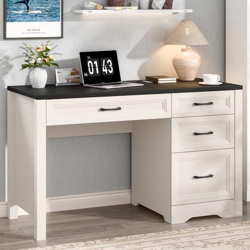 Vabches Farmhouse Executive Desk with Storage and Ample File Drawer, Rustic Large Home Writing Desk for Bedroom, Black - color: Black, size: 19.69"D x 47.24"W x 30.71"H