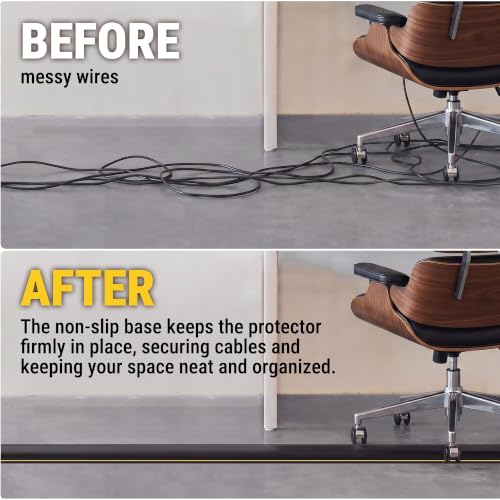 3-Channel 20ft Floor Cord Cover with Anti-Slip Base & Yellow Warning Strips - size: 20 FT Upgrade