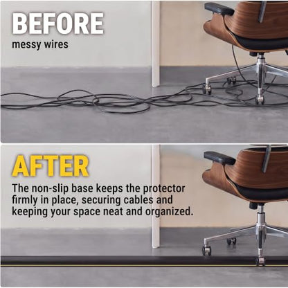 3-Channel 20ft Floor Cord Cover with Anti-Slip Base & Yellow Warning Strips - size: 20 FT Upgrade