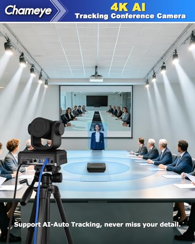 Chameye 4K Conference Room Camera and Microphone, AI Auto Tracking PTZ Camera 4K 20X Zoom, LAN HDMI USB3.0 Output and Bluetooth Conference Speakerphone for Large Meeting Room, CB201 Black - color: Obsidian Black
