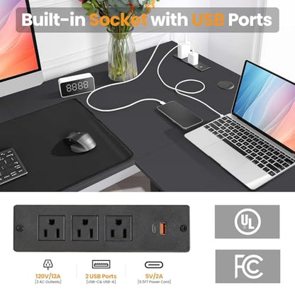 63 Inch Reversible L Shaped Standing Desk with Power Outlets, Black - color: Black, size: 63×55'' with Outlet