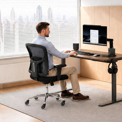 Big and Tall Office Chair 600lbs, Heavy Duty Ergonomic Mesh Chair, Computer Executive Desk Chair with Wide Thick Seat, Adjustable Armrests, Lumbar Support (Black, 600LBS) - size: 600LBS