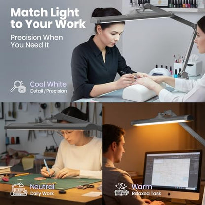 Neatfi 3,500 Lumens LED Desk Lamp, Dimmable, 26-Inch Shade, CCT (Silver-2) - color: Silver-2, size: 26-Inch Wide Shade