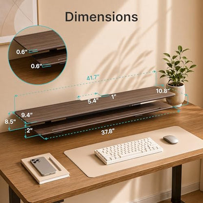 Dual Clamp-On Wooden Monitor Stand, 41.7" 2-Tier Desk Riser Organizer | Monitor Stands Riser for 2 Monitors，Magnetic Back Panel,Fit Computer & Laptops,for Home Office