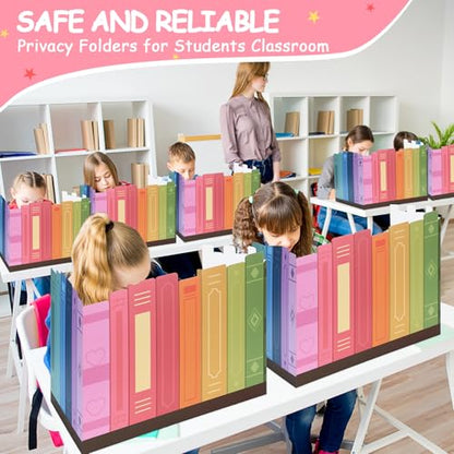 Honoson 24 Pcs Inspirational Privacy Folders for Students | Cardboard Desk Shields with Motivational Words, 6 Designs for Classroom Study, Tri-fold Exam Dividers, Bulk Test Boards - style: Pastel Rainbow