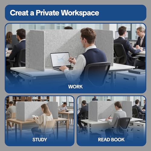 Desk Divider Privacy Screen 3 Panel Sound Absorbing - 47.2”x 23.6”x 19.7” Freestanding Acoustic Partitions for Office, Noise Reducing Panels for School, Home, Library,Sliver Grey - color: Sliver Grey