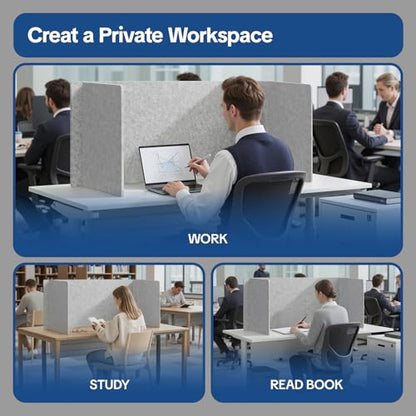 Desk Divider Privacy Screen 3 Panel Sound Absorbing - 47.2”x 23.6”x 19.7” Freestanding Acoustic Partitions for Office, Noise Reducing Panels for School, Home, Library,Sliver Grey - color: Sliver Grey