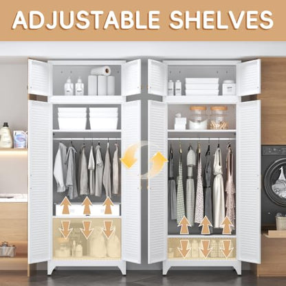 Steeloong 86"Armoire Wardrobe Close,Metal Wardrobe Cabinet with Hanging Rod | White Closet Cabinet with Doors and Adjustable Shelves,Freestanding Clothing Storage Cabinets for Bedroom Office,Gym,Hospital - color: White, style: 86"H Wardrobe