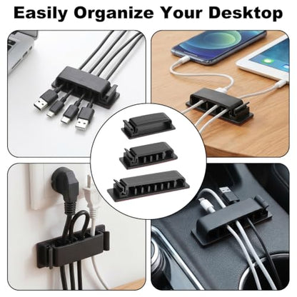 14Pcs Self Adhesive Cable Clips, Cord Organizers Wire Clips | Adhesive Cable Clips for Desk Cord Management Wire Clip Cord Holder for Under Desk, Car, Wall, TV PC Ethernet Cables (Black)