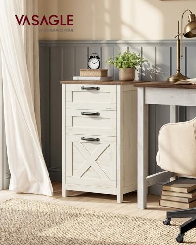 VASAGLE File Cabinet, 3-Drawer Filing Cabinet for Home Office | Modern Farmhouse, for A4 Letter Files, Printer Stand, Study Bedroom, Rustic White and Honey Brown UOFC087WJ02S - color: Rustic White + Honey Brown, size: 3 Drawers