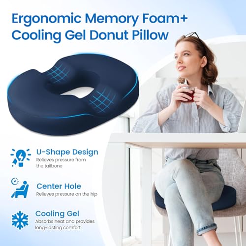 Donut Pillow Seat Cushion, Cooling Gel Memory Foam Chair Cushion, Blue - color: Blue, size: X-Large
