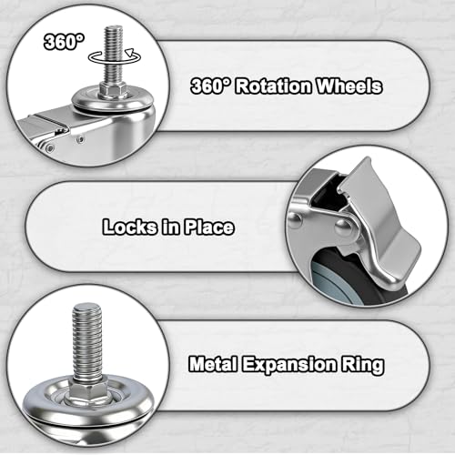 4 Inch Brake Stem Casters 1/2"-13x1-1/2, TPR Swivel Stem Wheel 4 Pack | Replacement Caster Wheels Heavy Duty for Wire Shelving Racks - size: 4 Inch - (1/2"-13 x 1.5")