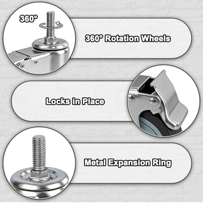4 Inch Brake Stem Casters 1/2"-13x1-1/2, TPR Swivel Stem Wheel 4 Pack | Replacement Caster Wheels Heavy Duty for Wire Shelving Racks - size: 4 Inch - (1/2"-13 x 1.5")