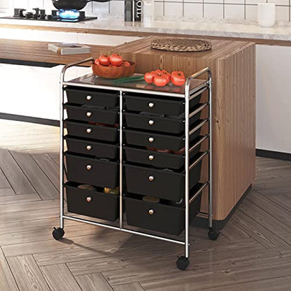 Yaheetech 12-Drawer Rolling Storage Cart on Wheels, Craft Organizer, Black - color: Black, style: 12 Drawers