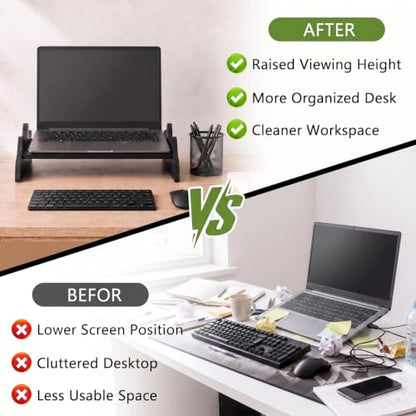 Wenqik Solid Pine Wood Laptop Riser, 14.2" Wooden Laptop Stand for Desk - style: Mountains Design