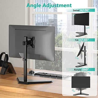 WALI Freestanding Vesa Monitor Stand for 13-32 inch Screens, up to 22 lbs | Single Monitor Stand for Desk, Full Motion with Height Adjustment, Tilt, Swivel, Rotation, VESA 75/100mm (MF001), Black - size: Single, style: Free-Standing