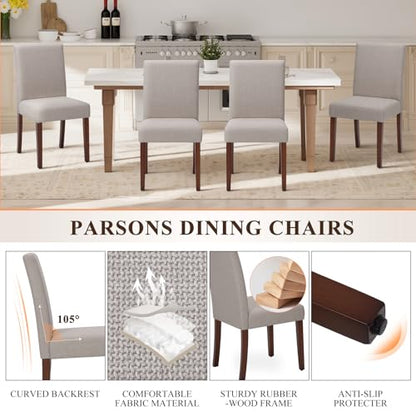 MALOL Upholstered Dining Chairs Set of 6, Modern Fabric Dining Room Chair, Wooden Dining Chair, Kitchen Side Chairs, Farmhouse Dinner Chair with High Back for Kitchen, Brown - color: Brown, size: Set of 6