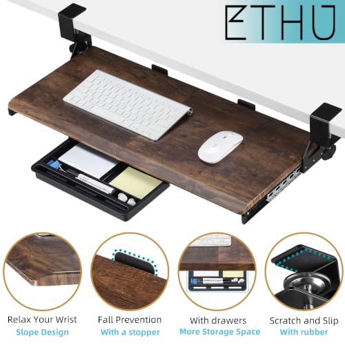 ETHU Keyboard Tray Under Desk with Metal Rail, 26.8x12.2", Walnut - color: Wood, size: 26.8"x12.2"