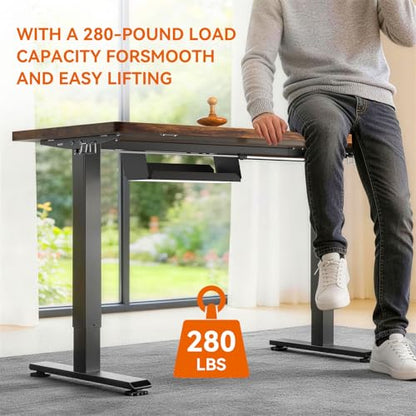 Standing Desk, 55 x 24 Inches Electric Height Adjustable Desk, Sit Stand up Desk, Memory Computer Home Office Gaming Desk with 3 Preset Heights, Table Cable Management Box, Brown - color: Brown, size: 55 x 24 inch
