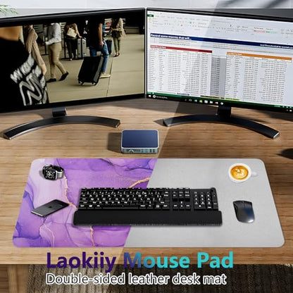 Desk Mat, Dual Leather Sided Desktop Pad for Office and Home, Ideal for Large Mouse Pad and Desk Mats (Purple Marble 31.5"x 15.7") - color: Amethyst Purple Marble