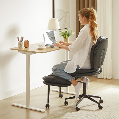 ADHD Cross Legged Office Chair, Swivel Kneeling Meditation Seat | 360° swivel cross-legged chair with reversible seat for ADHD & meditation; adjustable height/depth, plush teddy - color: Black