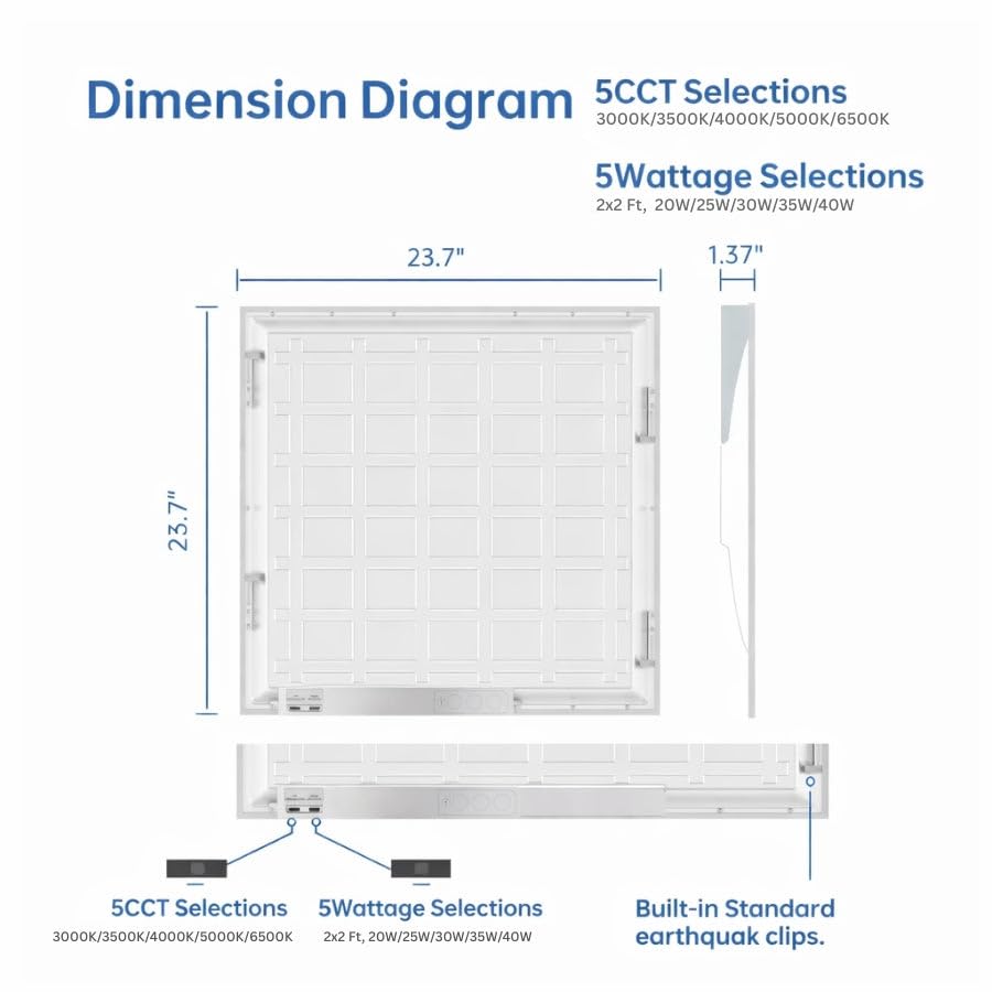 2x2 LED Light Flat Panel, 30-72W, 5 CCT 3K|3.5k|4K|5K|6.5K, Dimmable Recessed Drop Ceiling Lights, 3750/5000/6250/7500/9000 Lumen, Lay in Fixture for Commercial (2x2 FT LED - 12 Pack) - size: 2x2 FT LED - 12 PACK