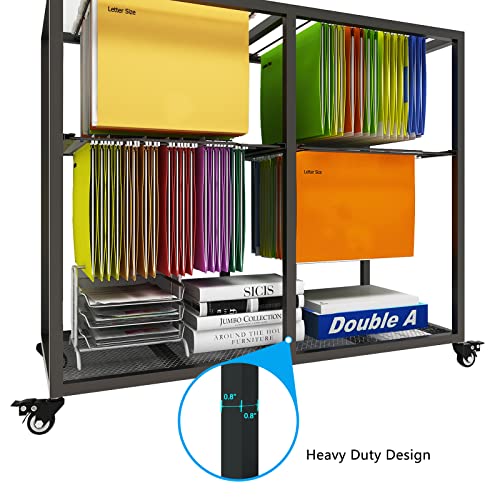 PUNCIA 2-Tier 2 Column Heavy Duty Metal Rolling File Carts for Letter Size