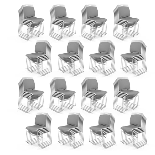 VINGLI Stackable Chairs Set of 80, Stacking Office Chairs with Metal Sled Base, Ergonomic Plastic Padded Seat & Back, Capacity 350lbs, Stacking Chairs for Waiting Room Break Room Banquet Guest, Gray - color: Grey, size: 80 Pack