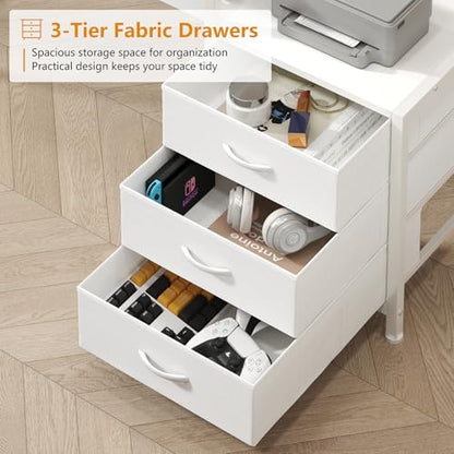 YOMILUVE 52" Computer Desk with Bookshelf, 3 Drawers ＆ Hutch for Bedroom | White Office Desk with Printer Shelf, Study Writing Desk with Storage Shelves - color: White