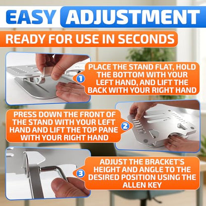 V TOWER Aluminium Laptop Stand for Desk with Adjustable Height and Angle | Adjustable Laptop Stands with Ventilation Slots, Anti-Slip Silicone Pads, Foldable Frame, for Devices from 10 up to 17.3 in