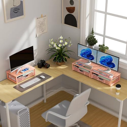 Computer Monitor Stand Riser with Drawer - color: Rose Gold