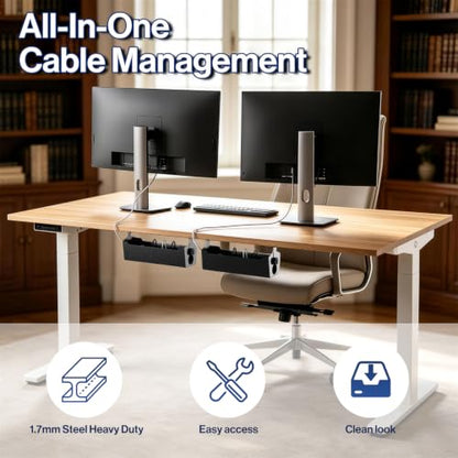 POCHAR Under Desk Cable Management Tray, 15" Power Strip Holder | Heavy Duty 1.7mm Steel Wire Organizer with 9-Cord Routing Openings, Screw Mount Cord Management for Standing Desk Home Office - size: 15 inch