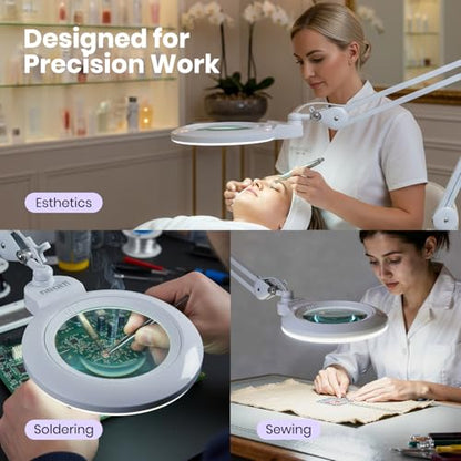 Neatfi XL LED Magnifying Lamp, Hands-Free, Dimmable, Crafts, Reading, Close Work (White, Non-CCT with Base) - color: White, size: 7-inch Lens, Non-CCT with Base