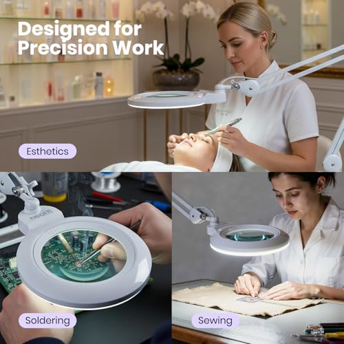 Neatfi XL LED Magnifying Lamp, Hands-Free, Dimmable, Crafts, Reading, Close Work (White, Non-CCT with Base) - color: White, size: 7-inch Lens, Non-CCT with Base