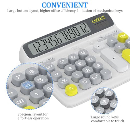 Desktop Calculator with Extra Large 5-Inch LCD Display, 12-Digit Two Way Power Solar & Battery Office Calculator with Big Buttons for Business, Accounting & Home Use(White) - color: White